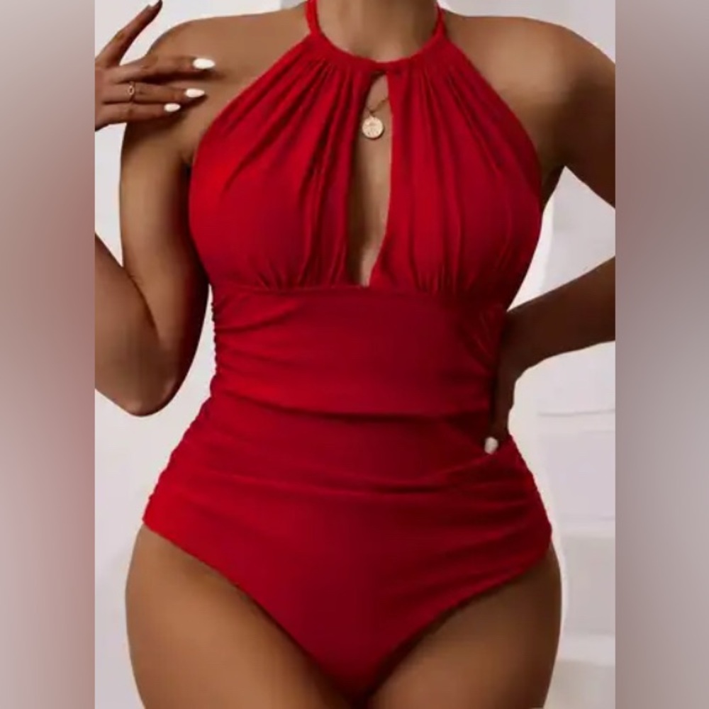 Red Halter One Piece Swimsuit